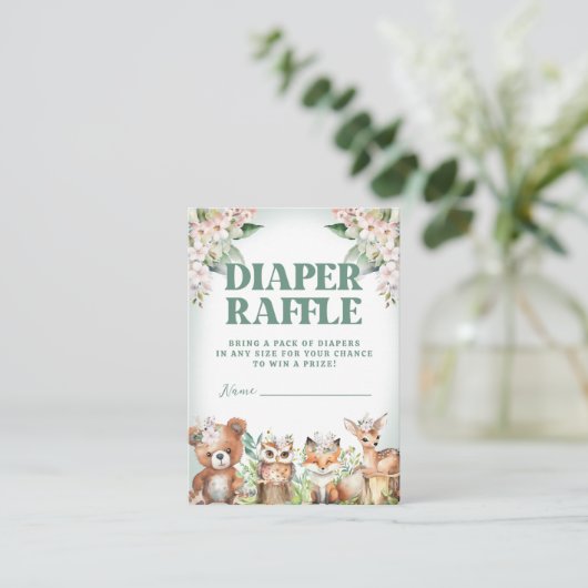 Bosdieren Zacht Groen & Bloemen Luier Raffle Informatiekaartje (Staand voorkant)
