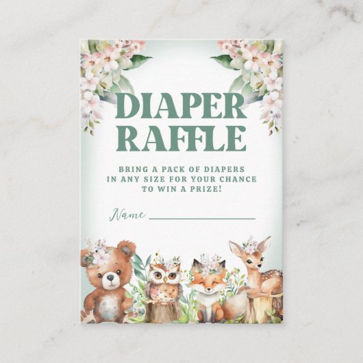 Bosdieren Zacht Groen & Bloemen Luier Raffle Informatiekaartje (Voorkant)