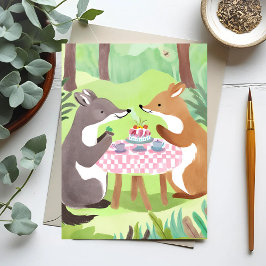 Bosdierenpicknick | Whimsical Cute Watercolor Briefkaart