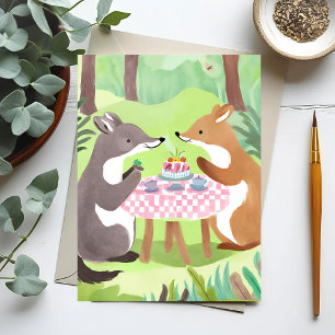 Bosdierenpicknick   Whimsical Cute Watercolor Briefkaart