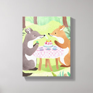 Bosdierenpicknick   Whimsical Cute Watercolor Canvas Afdruk