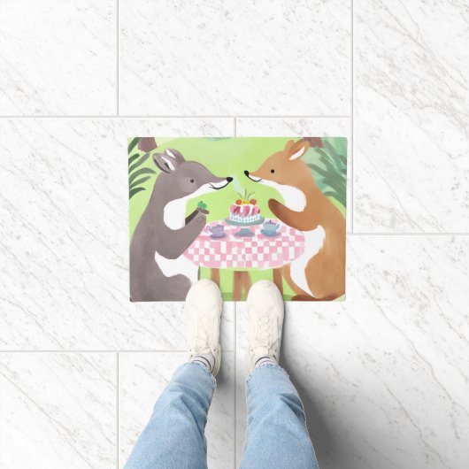 Bosdierenpicknick | Whimsical Cute Waterverf Deurmat (Binnen)