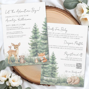 Bosdierenthema Baby Shower Uitnodiging All-in-One