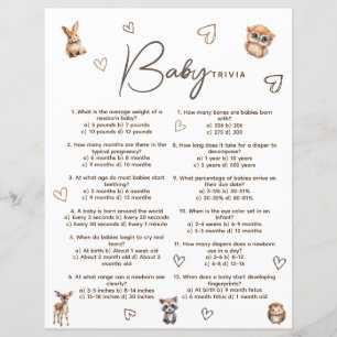 Bosdierenthema Baby Trivia Spelkaart