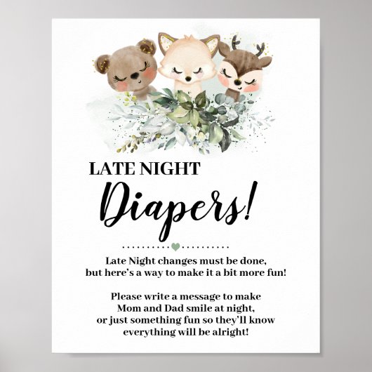 Bosdierentuinige nachtdiapenteken Baby shower Poster (Voorkant)
