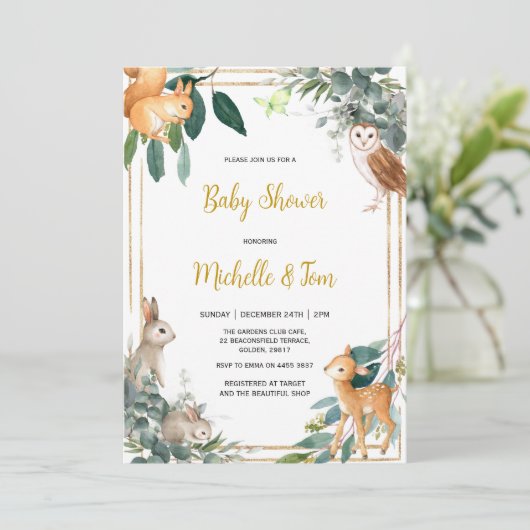 Bosdieronderzoek Baby shower Woodland Kaart (Staand voorkant)