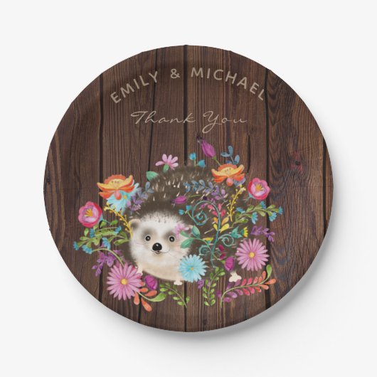 Bosegelhouten egel borden rustieke waterverf papieren bordje (Voorkant)