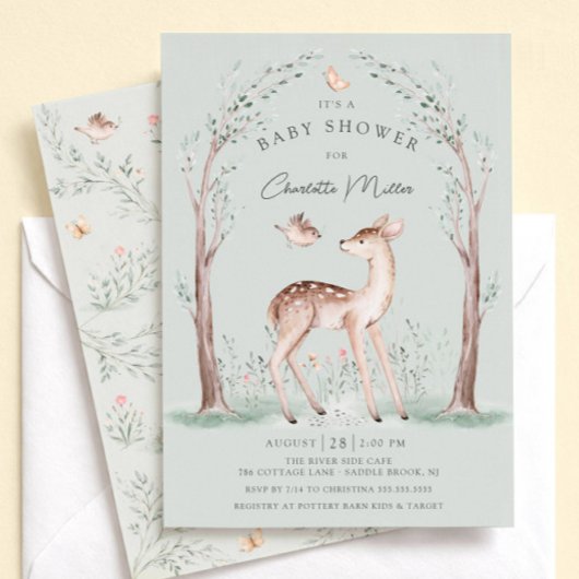 Boseland herten baby shower uitnodiging