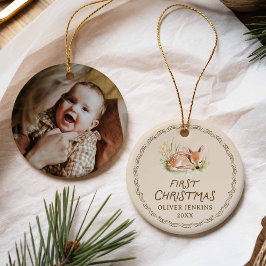 Boselandhert Nieuwgeboren Eerste Kerstmis Foto Keramisch Ornament