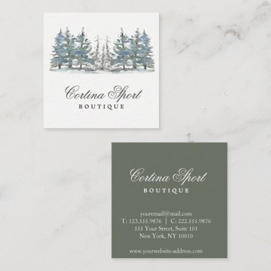 Boselegant van de bosmaakwinkel in het gebergte vierkante visitekaartje (Voorkant / Achterkant)