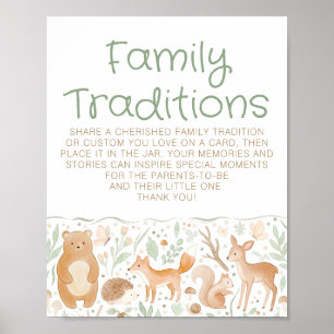 Bosfamilie Tradities Baby Shower Bord Poster