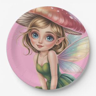 Bosfee met Paddenstoelen Hoed Illustratie Papieren Bordje