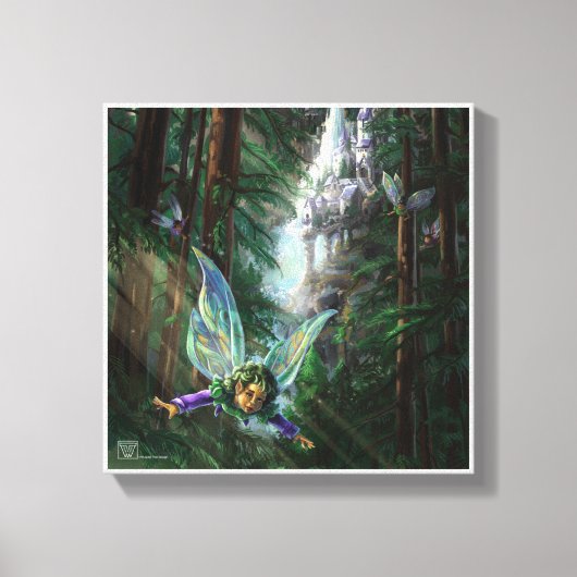 Bosfeeën en Waterval Kasteel Canvas Afdruk (Voorkant)