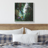 Bosfeeën en Waterval Kasteel Canvas Afdruk (Insitu (Slaapkamer))