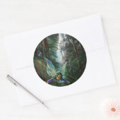 Bosfeeën en Waterval Kasteel Kunst Ronde Sticker (Envelop)