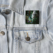 Bosfeeën en Waterval Kasteel Vierkante Button 5,1 Cm (In situ)