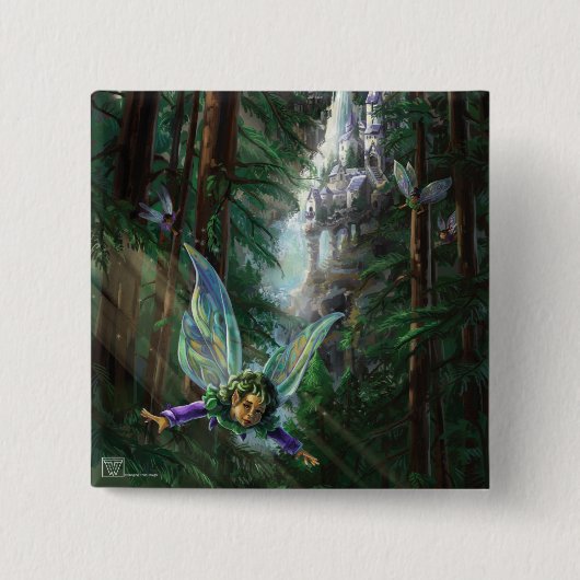 Bosfeeën en Waterval Kasteel Vierkante Button 5,1 Cm (Voorkant)