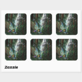 Bosfeeën en Waterval Kasteel Vierkante Sticker (Vel)
