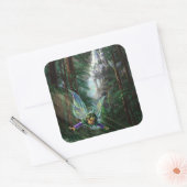 Bosfeeën en Waterval Kasteel Vierkante Sticker (Envelop)