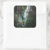 Bosfeeën en Waterval Kasteel Vierkante Sticker (Tas)