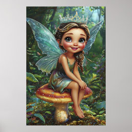 Bosfeeënprinses op Paddenstoel – Whimsische Kunst Poster