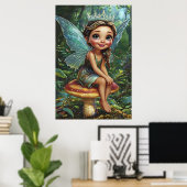 Bosfeeënprinses op paddestoel – Whimsical Art Poster (Thuiskantoor)