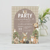 Bosfeestje Dieren 1e Verjaardag Gingham Kaart (Staand voorkant)