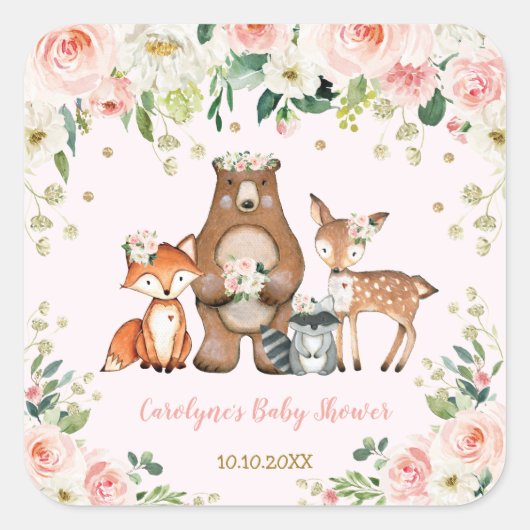  bosgebied Baby shower / blozend bloembos Vierkante Sticker (Voorkant)