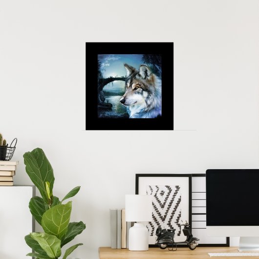 bosgebied moonlight volle maan wolf poster (Thuiskantoor)