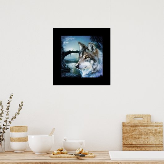 bosgebied moonlight volle maan wolf poster (Keuken)