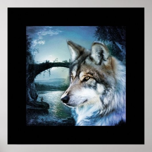 bosgebied moonlight volle maan wolf poster (Voorkant)