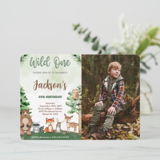 Bosgeboorte Foto Uitnodiging (Staand voorkant)