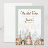 Bosgeboortedag uitnodiging | Wilde Eén Verjaardag (Voorkant / Achterkant)