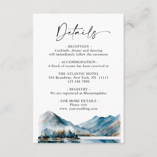 Bosgegevens over het Elegant Waterverf Mountain Informatiekaartje (Voorkant)