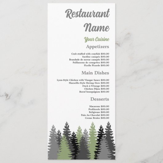 Bosgrijs, Restaurant Slimline Menu (Voorkant)