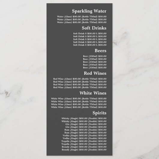 Bosgrijs, Restaurant Slimline Menu (Achterkant)