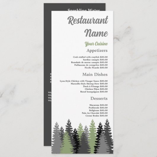 Bosgrijs, Restaurant Slimline Menu (Voorkant / Achterkant)