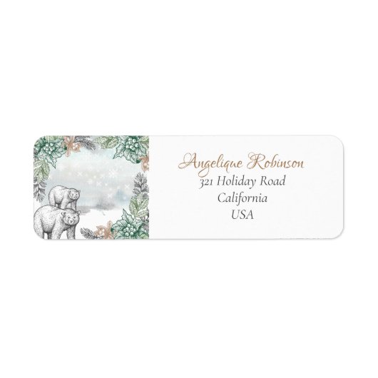 Bosgrijze Beren Woodland Trees kerst Etiket (Voorkant)