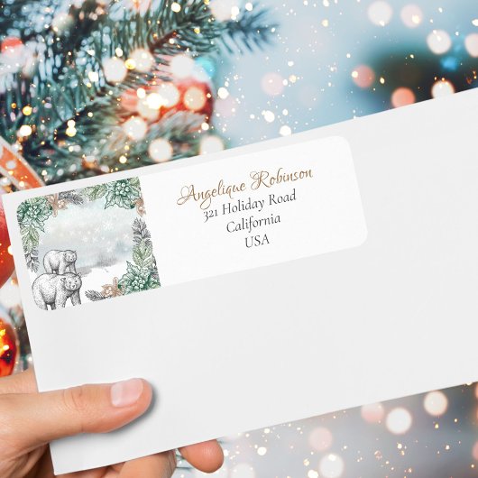 Bosgrijze Beren Woodland Trees kerst Etiket