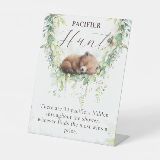 Bosgroen Baby Shower Fopspenen Jacht Spel Reclamebord Met Voetstuk (Voorkant)