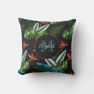 Bosgroen bladblad met oerwoud zwarte bladeren buitenkussen