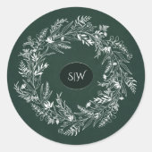 Bosgroen Bladerig Krans Monogram Natuur Ronde Sticker (Voorkant)