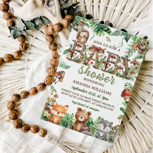 Bosgroen Botanische Dieren Baby shower Kaart