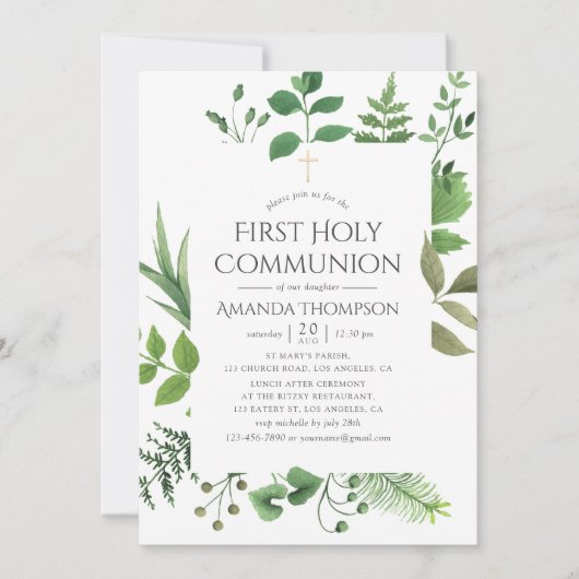 Bosgroen eerste heilige communie kaart (Voorkant)