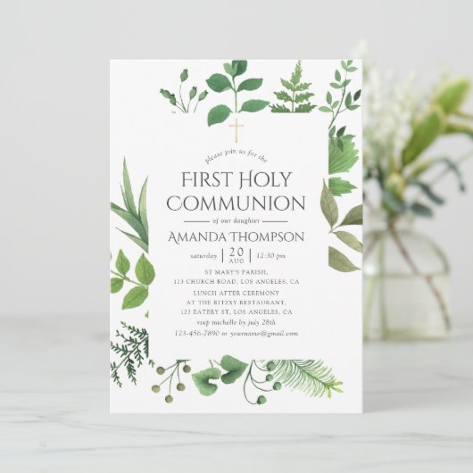 Bosgroen eerste heilige communie kaart (Staand voorkant)