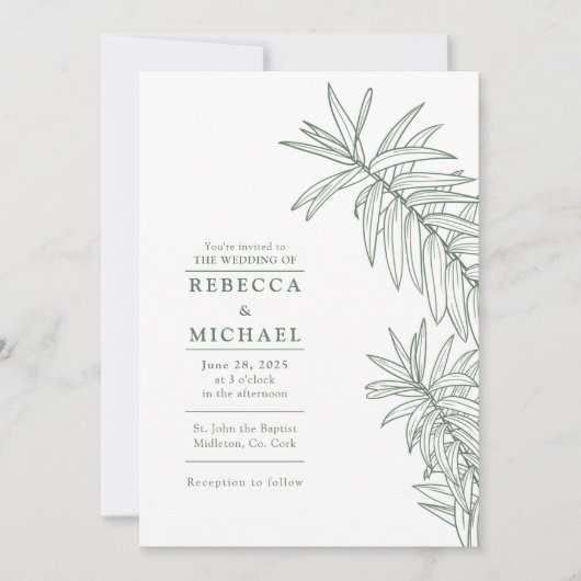 Bosgroen Elegant Minimalistisch Botanisch Kaart (Voorkant)