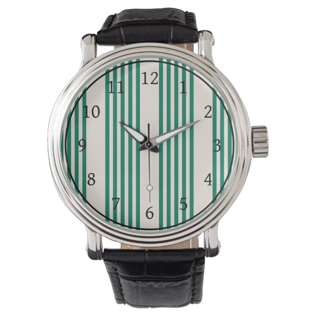 Bosgroen en beige vijf strepen patroon horloge (Voorkant)