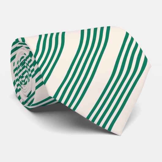 Bosgroen en beige vijf strepen patroon stropdas (Opgerold)