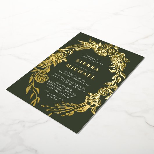 Bosgroen en goud | Moss Lente Tuin Bruiloft Folie Uitnodiging (Gedraaid)