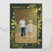 Bosgroen en goud | Verticale kerstfoto Folie Feestdagenkaart (Voorkant)